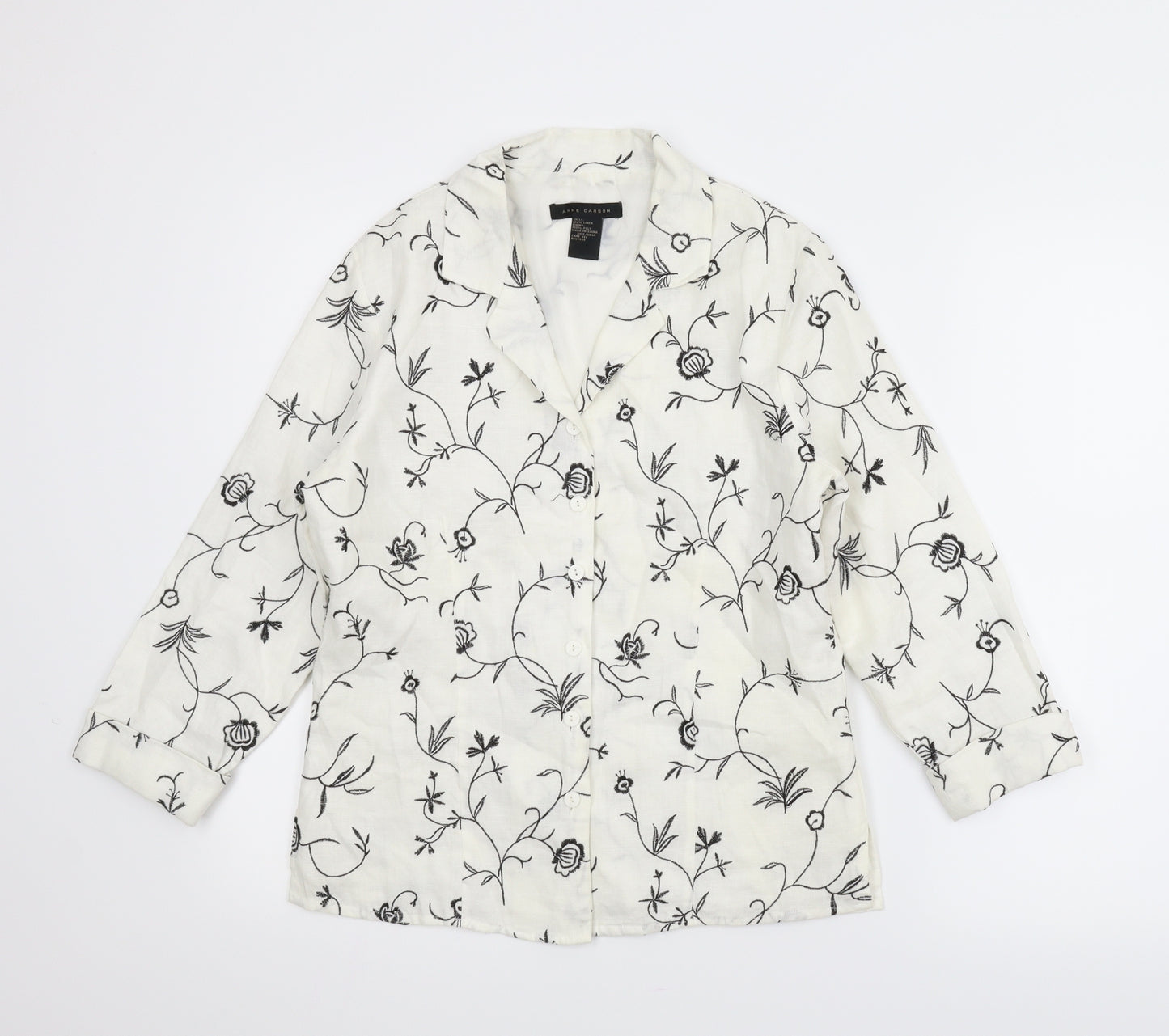 Anne Carson Womens White Floral  Basic Blouse Size M