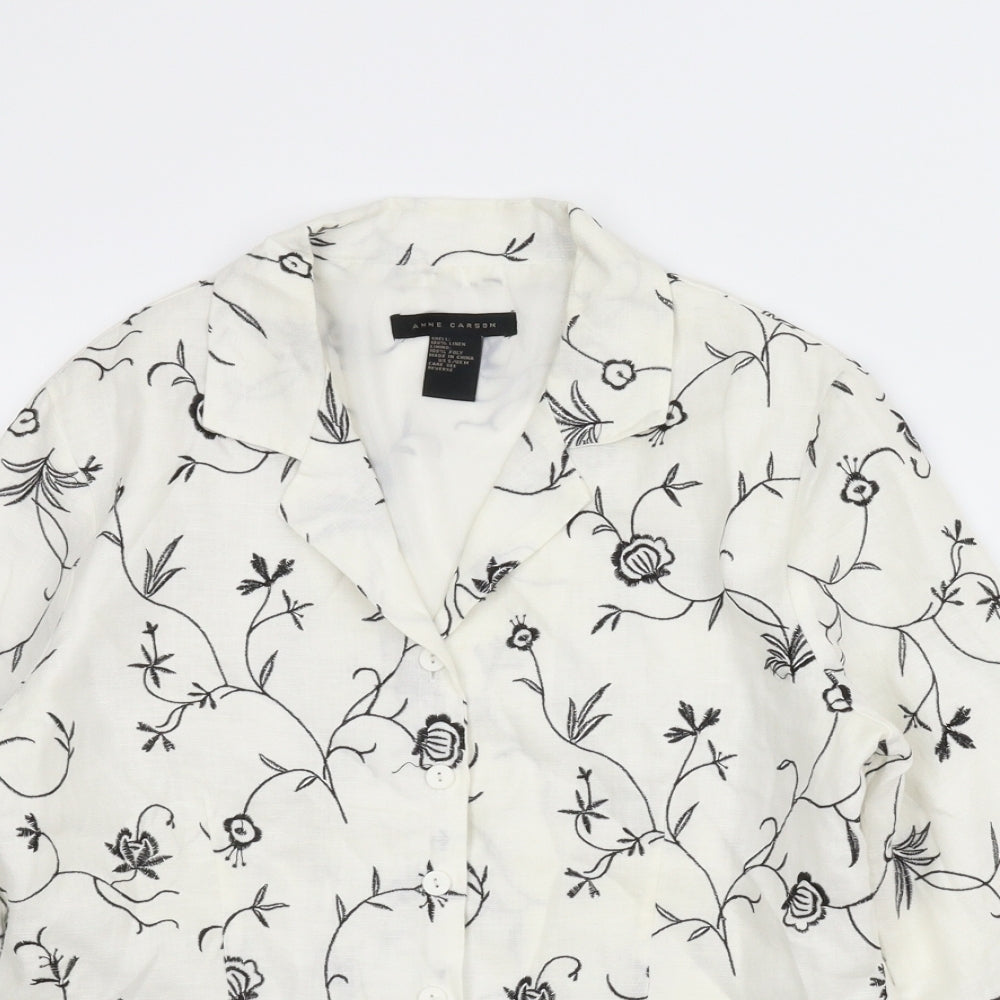 Anne Carson Womens White Floral  Basic Blouse Size M