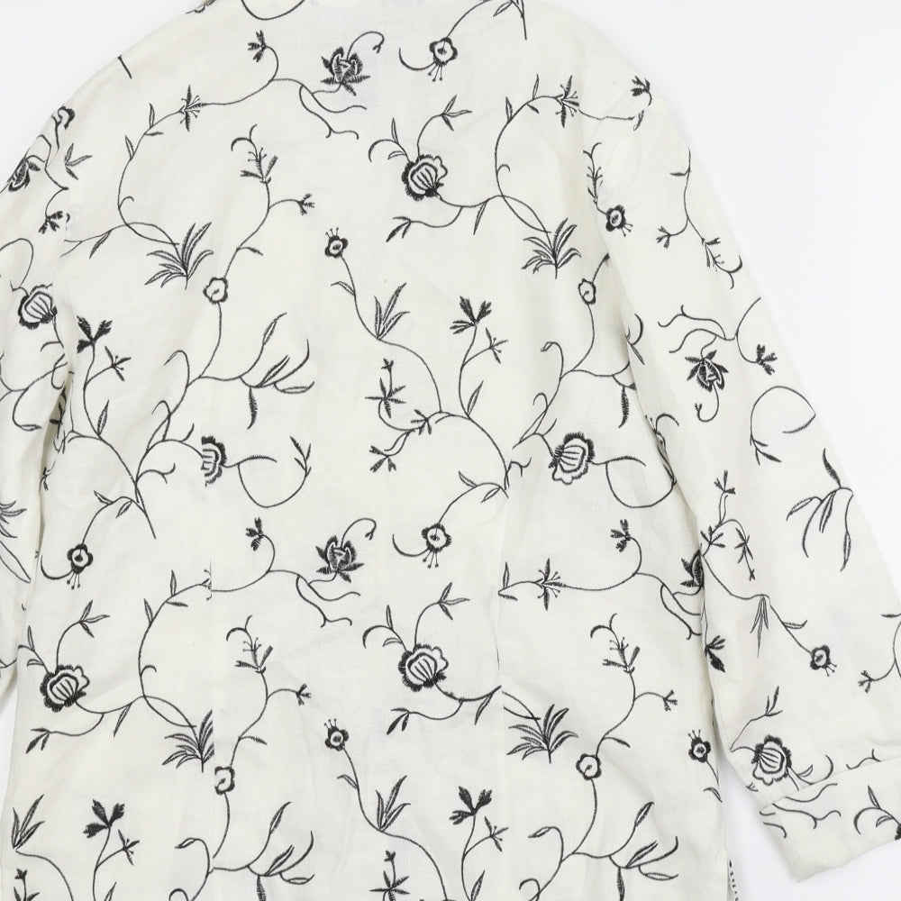 Anne Carson Womens White Floral  Basic Blouse Size M
