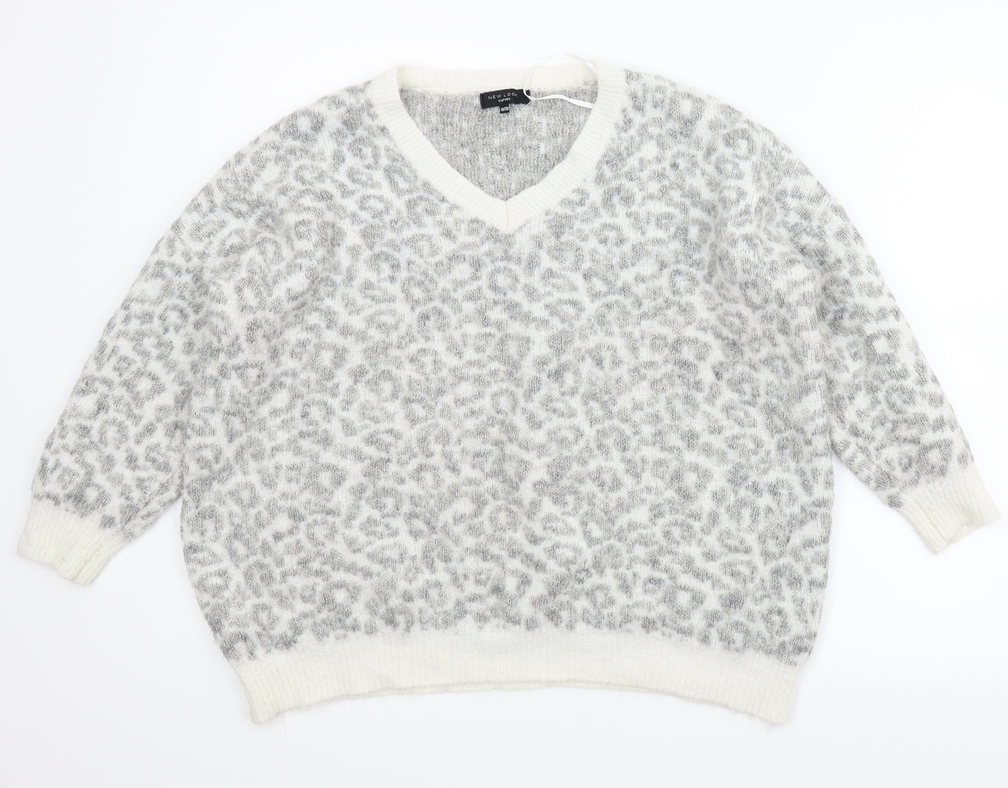New Look Womens Grey Animal Print  Pullover Jumper Size 18