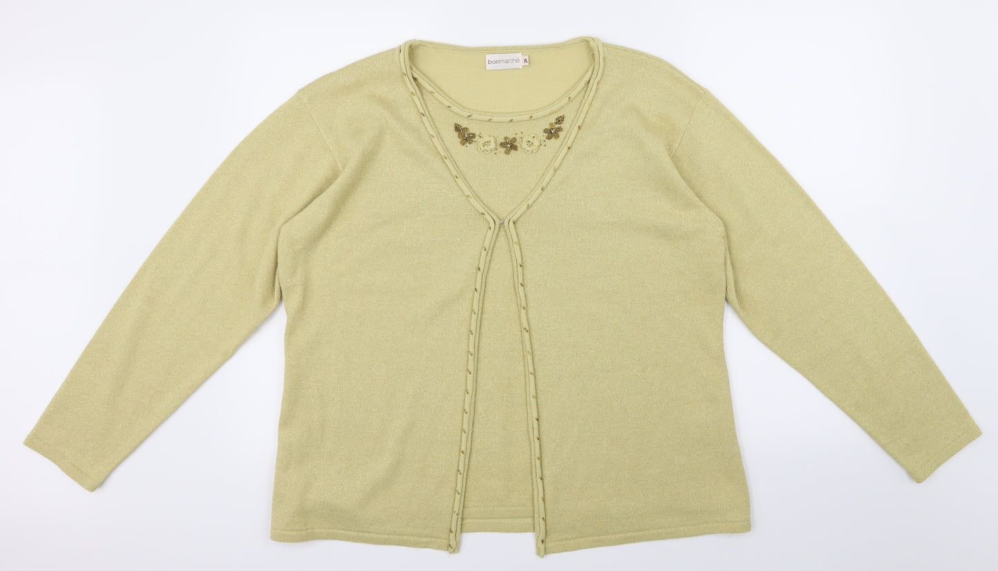 Bonmarché Womens Gold  Knit Cardigan Jumper Size XL  - Top and cardigan in one