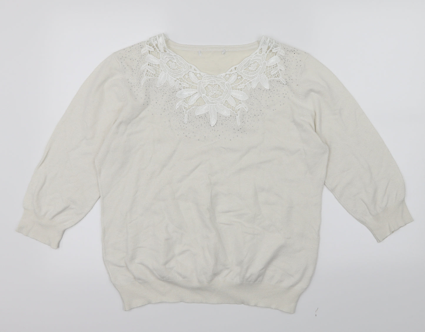 Preworn Womens White  Knit Pullover Jumper Size L