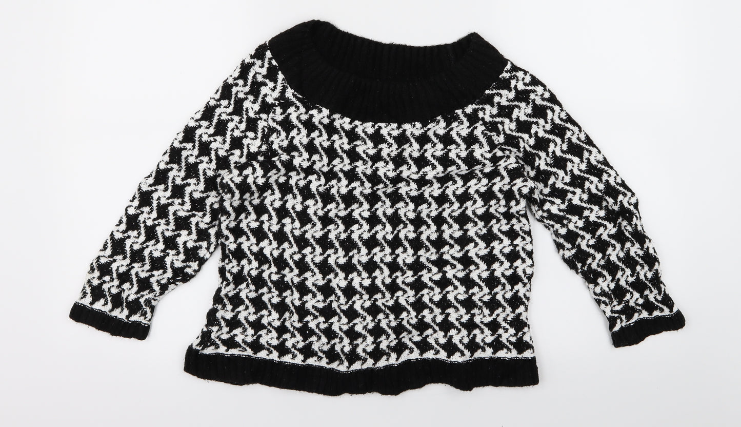M&Co Womens Black Geometric Knit Pullover Jumper Size XS