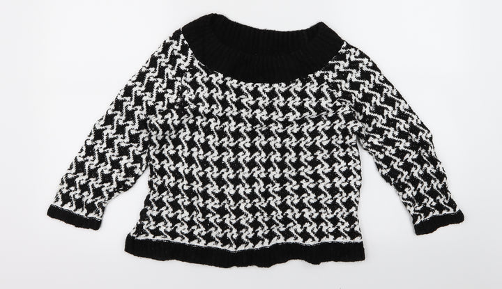 M&Co Womens Black Geometric Knit Pullover Jumper Size XS