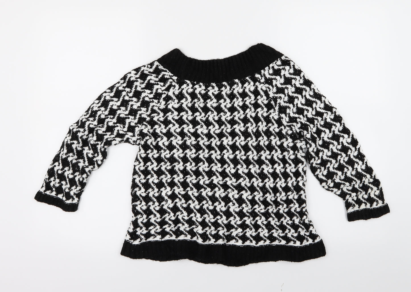 M&Co Womens Black Geometric Knit Pullover Jumper Size XS