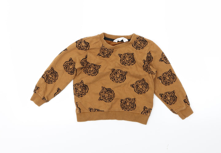 H&M Boys Brown Geometric  Pullover Jumper Size 2 Years  - Tiger