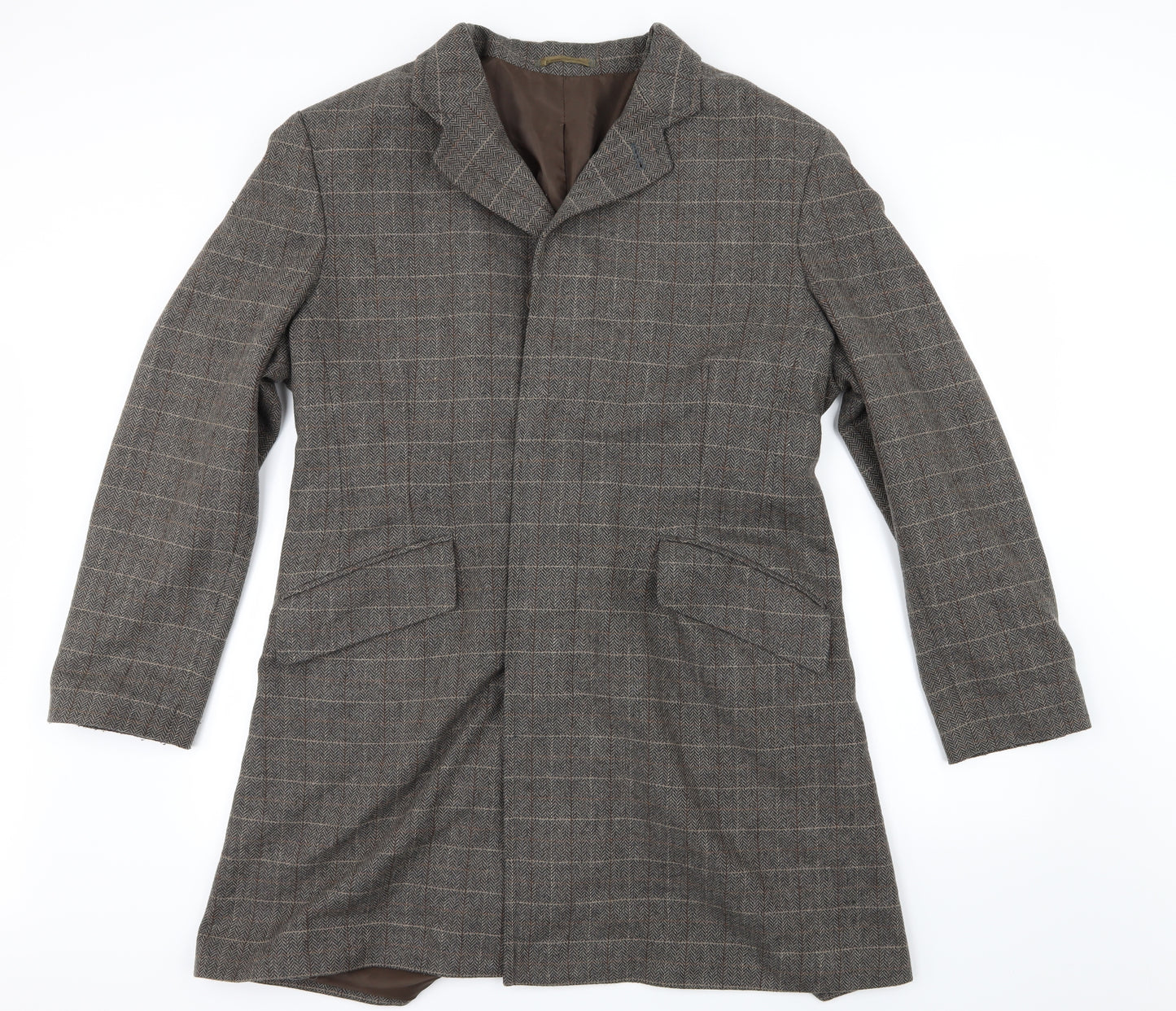 NEXT Mens Brown Check  Pea Coat Coat Size L