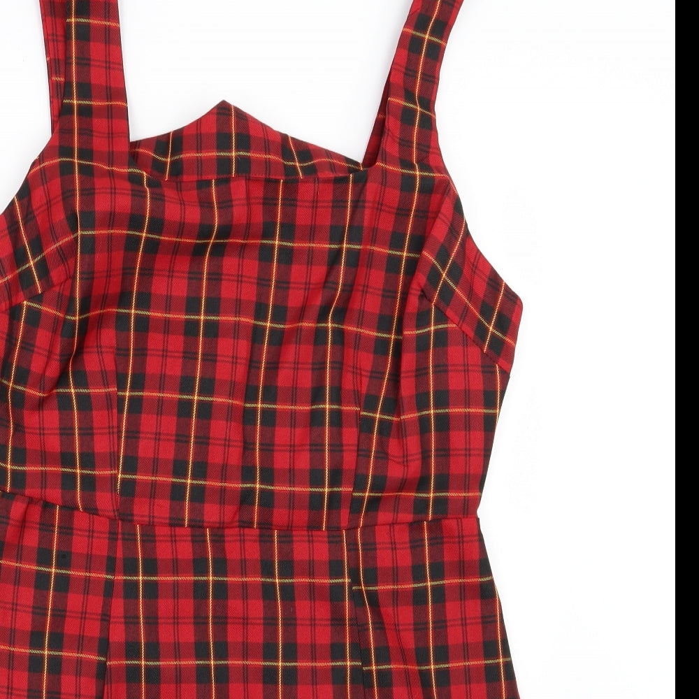 Peacocks Womens Red Check  Pinafore/Dungaree Dress  Size 16