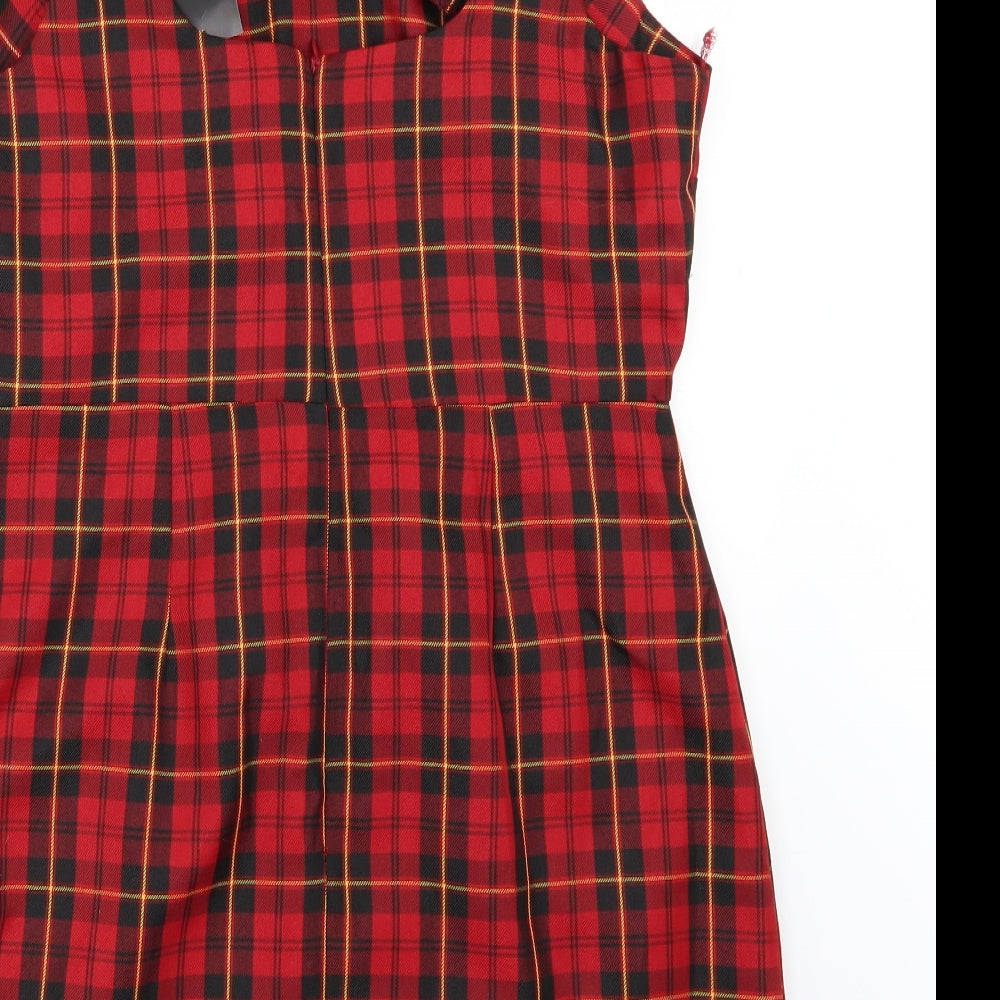 Peacocks Womens Red Check  Pinafore/Dungaree Dress  Size 16