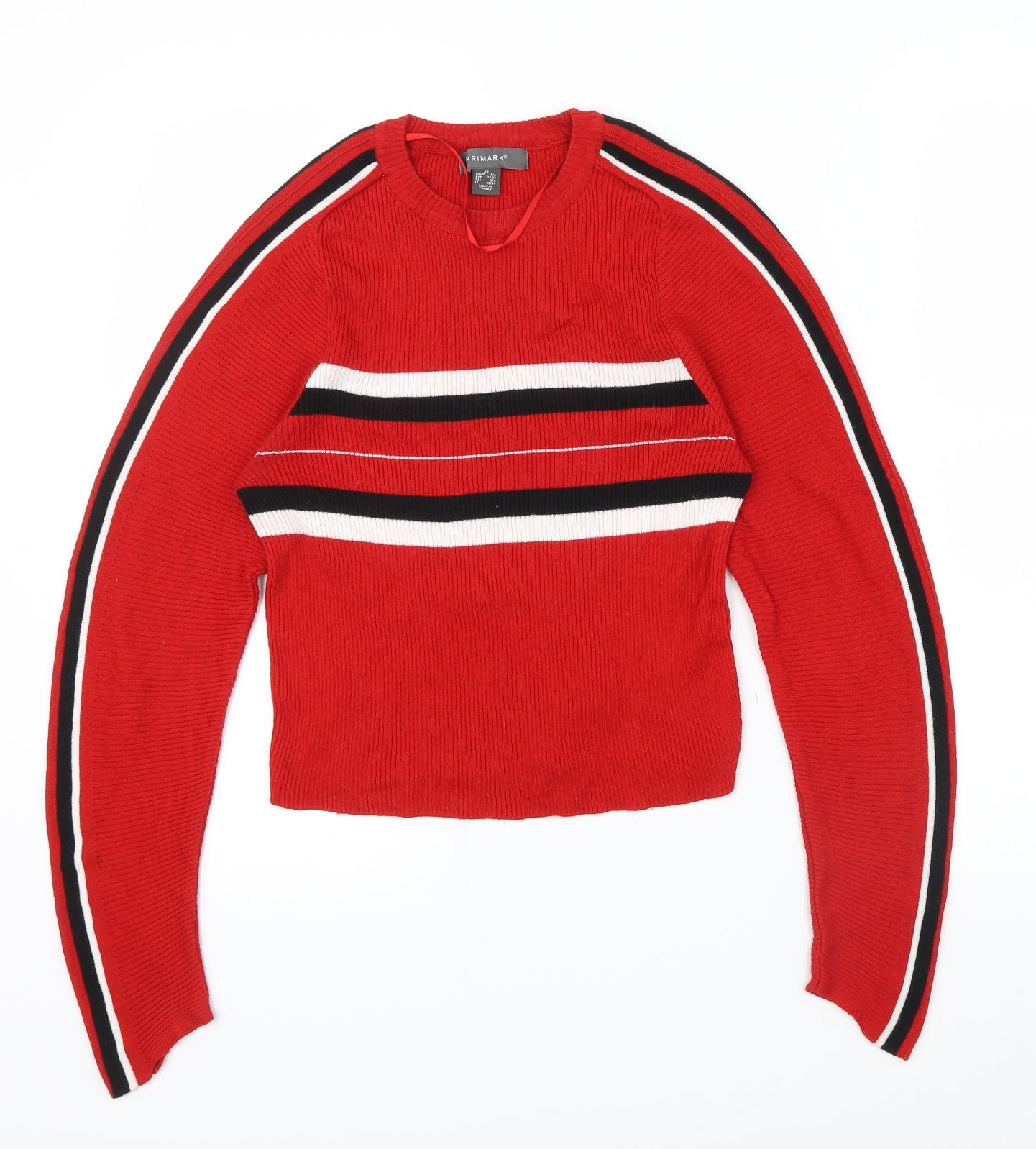 Primark Womens Red Striped  Pullover Jumper Size XS  - ribbed top