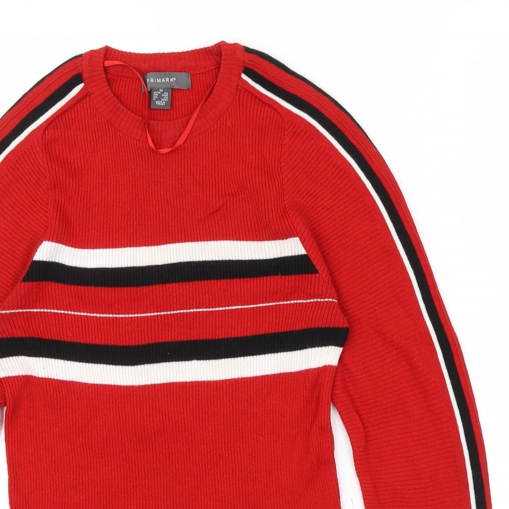 Primark Womens Red Striped  Pullover Jumper Size XS  - ribbed top