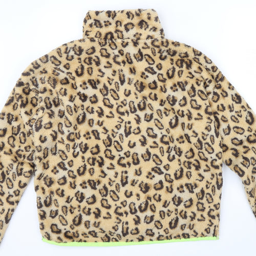 RBX Girls Brown Animal Print  Pullover Jumper Size L  - yellow edging sleeves an zip