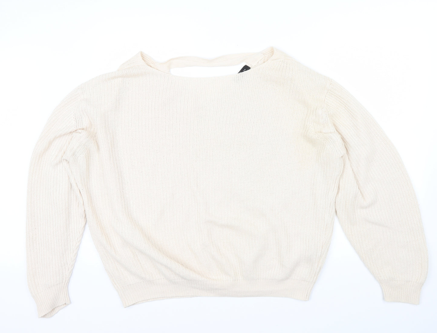 newlook Womens Beige   Henley Jumper Size L  - v neck drop on back