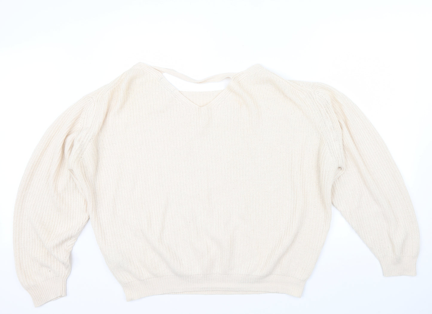 newlook Womens Beige   Henley Jumper Size L  - v neck drop on back