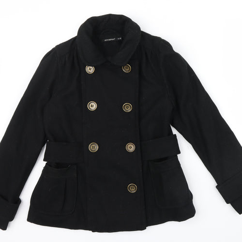 Primark Womens Black   Jacket Coat Size 10  - belt large button detail