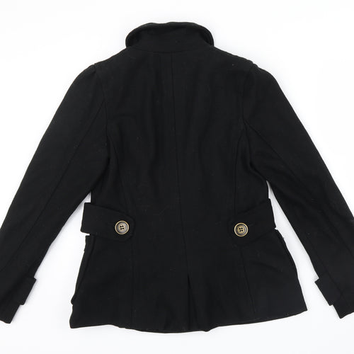 Primark Womens Black   Jacket Coat Size 10  - belt large button detail