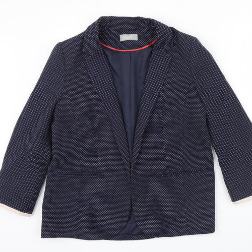 Wallis Womens Blue Polka Dot  Jacket  Size 14  - cream trim around sleeves