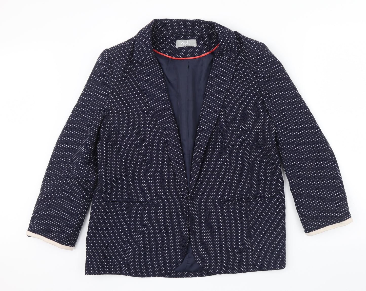 Wallis Womens Blue Polka Dot  Jacket  Size 14  - cream trim around sleeves