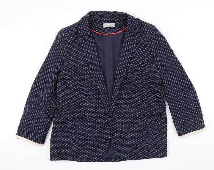 Wallis Womens Blue Polka Dot  Jacket  Size 14  - cream trim around sleeves