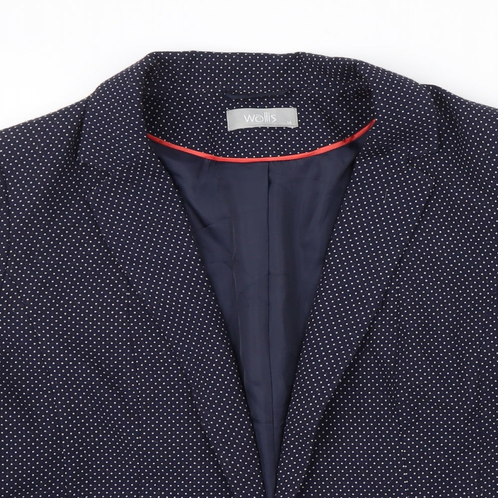 Wallis Womens Blue Polka Dot  Jacket  Size 14  - cream trim around sleeves