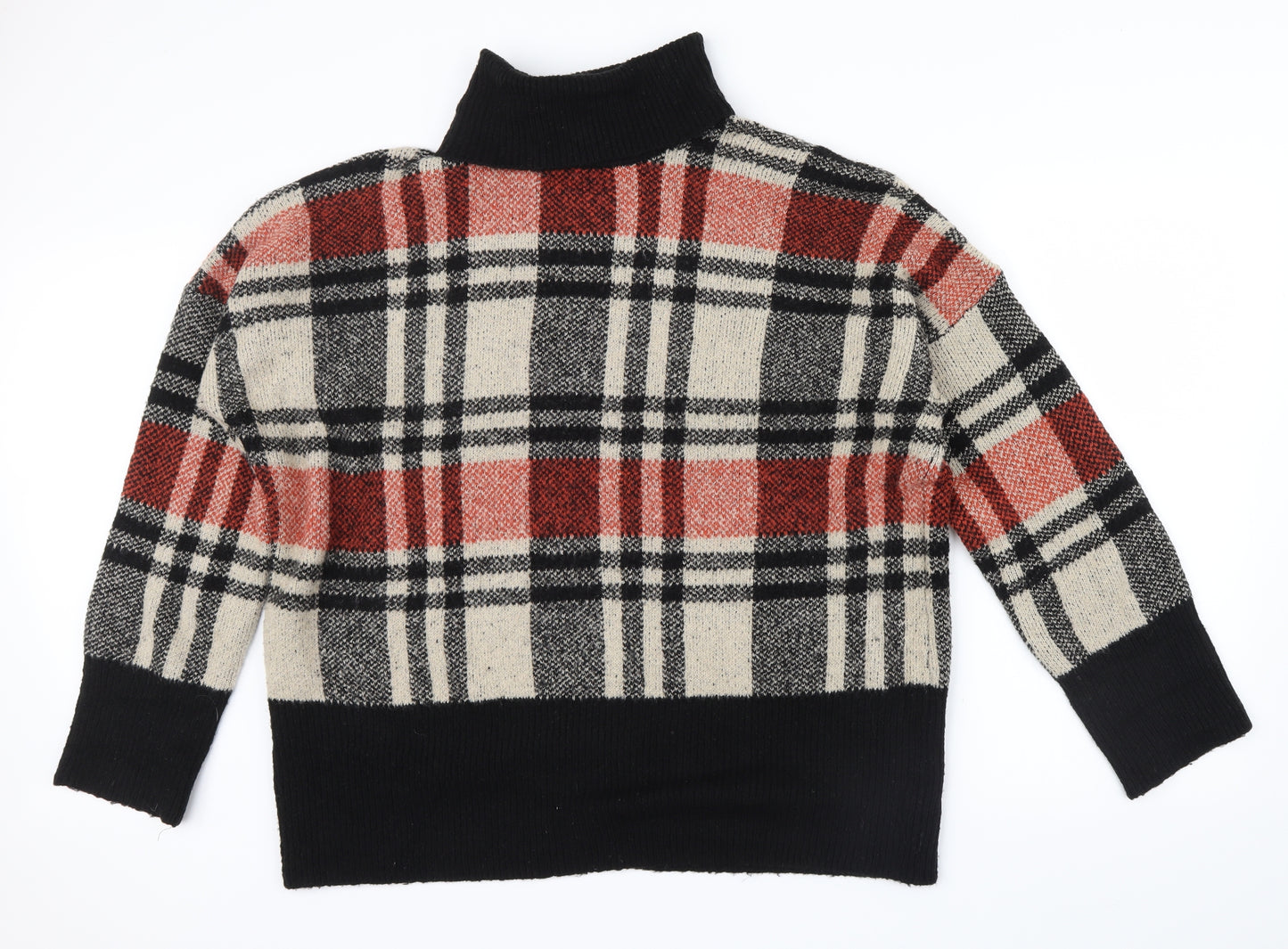 pep&co Womens Orange Check  Pullover Jumper Size XL  - black roll neck an cuff detail