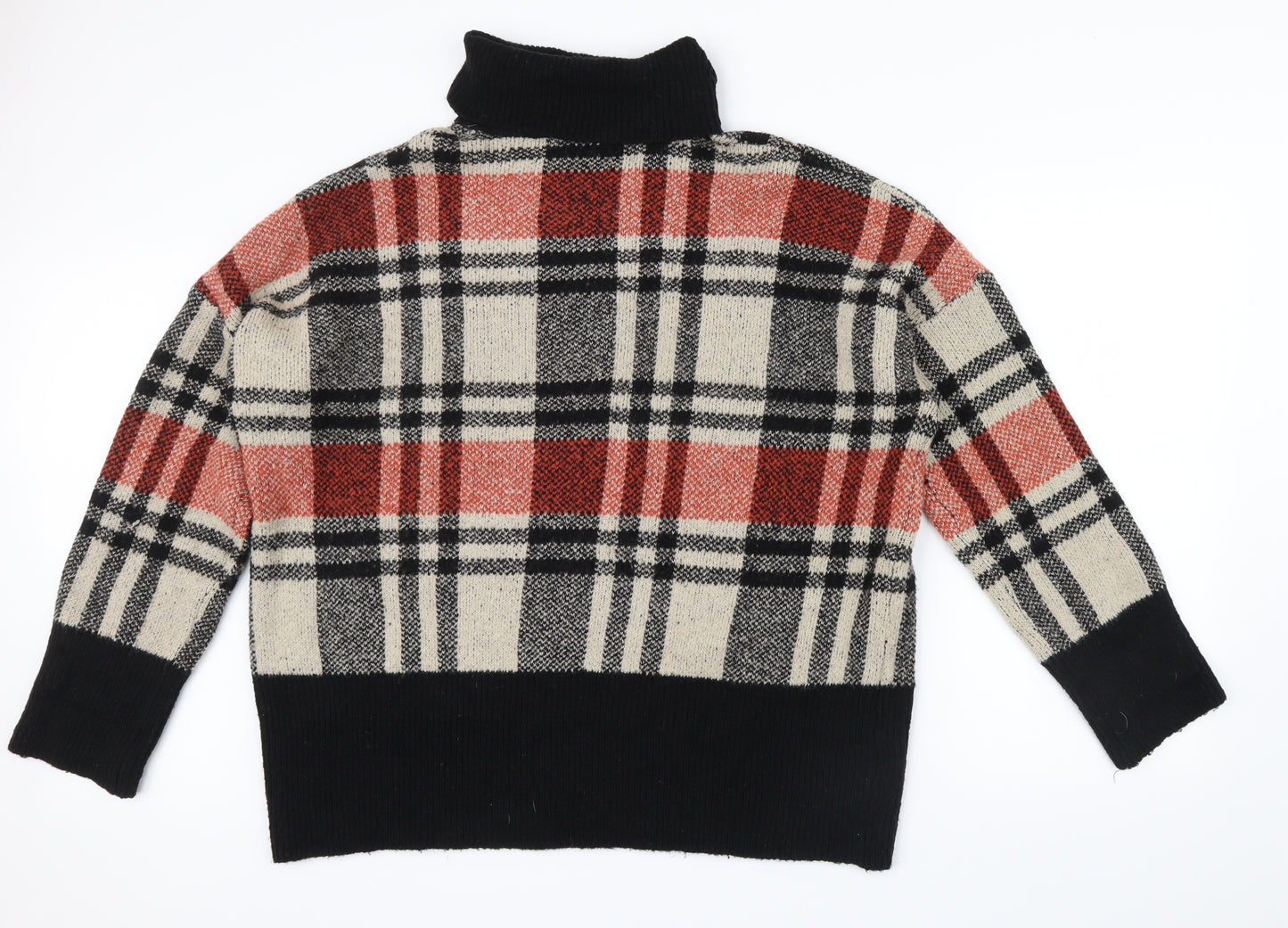pep&co Womens Orange Check  Pullover Jumper Size XL  - black roll neck an cuff detail