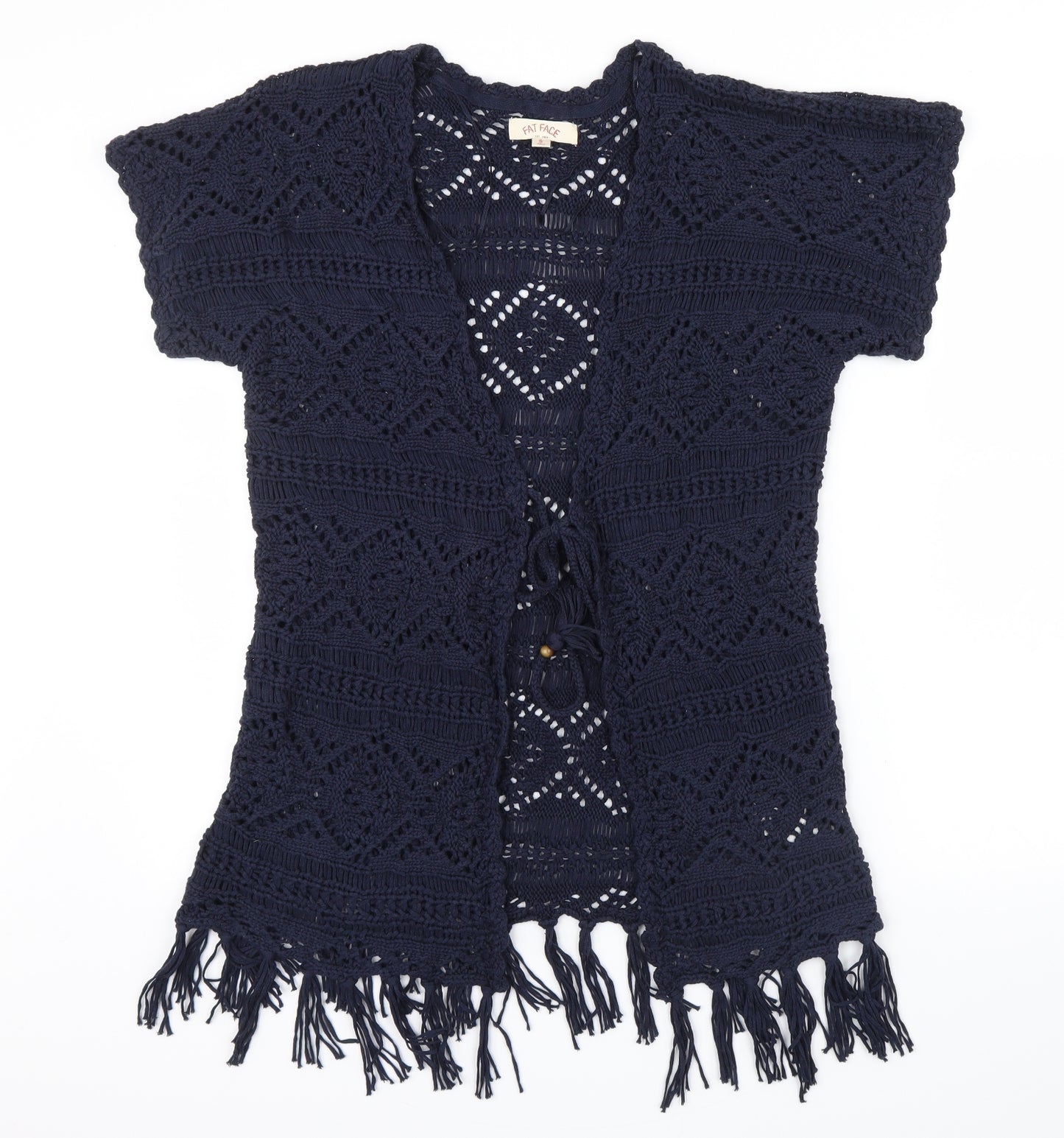 Fat Face Womens Blue   Cardigan Jumper Size S  - string tie with wooden beads