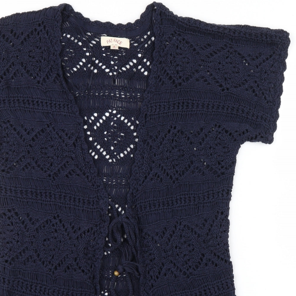 Fat Face Womens Blue   Cardigan Jumper Size S  - string tie with wooden beads