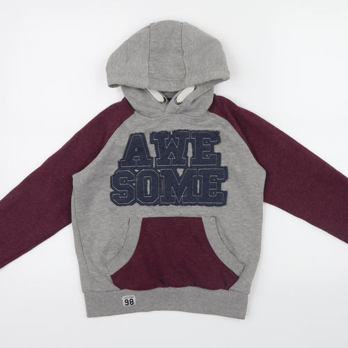 Rebel Boys Grey Colourblock  Henley Hoodie Size 10 Years  - Embroidered logo on front
