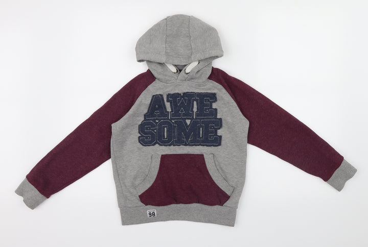 Rebel Boys Grey Colourblock  Henley Hoodie Size 10 Years  - Embroidered logo on front