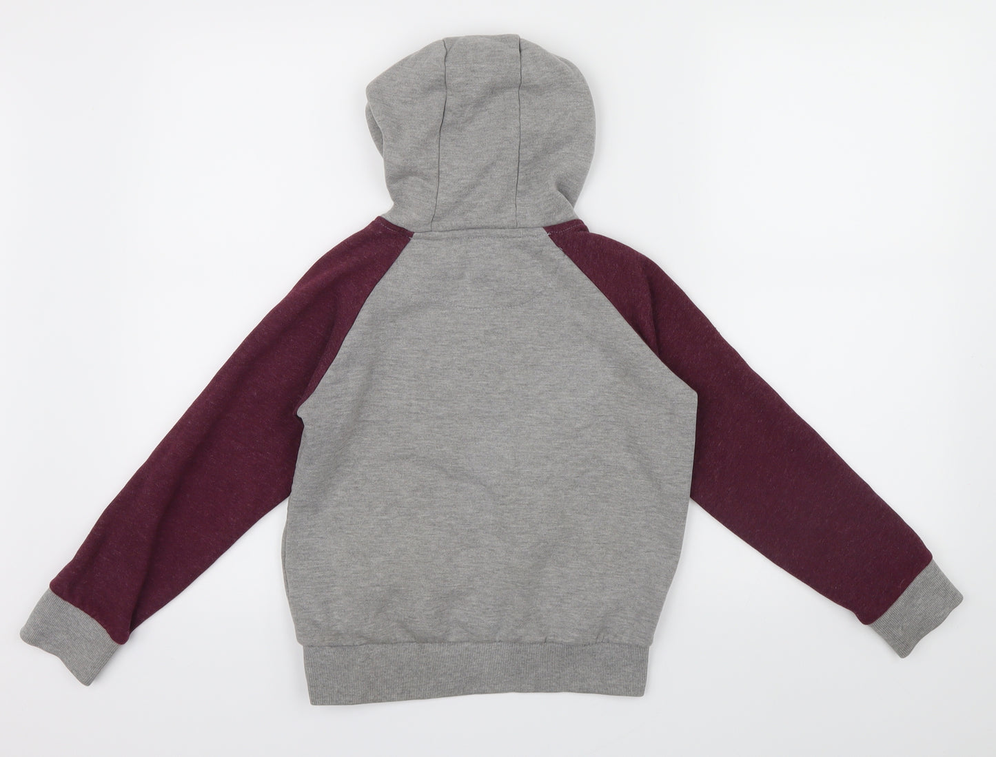Rebel Boys Grey Colourblock  Henley Hoodie Size 10 Years  - Embroidered logo on front