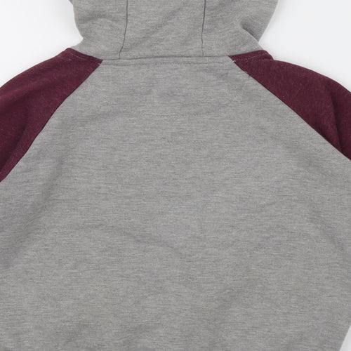 Rebel Boys Grey Colourblock  Henley Hoodie Size 10 Years  - Embroidered logo on front