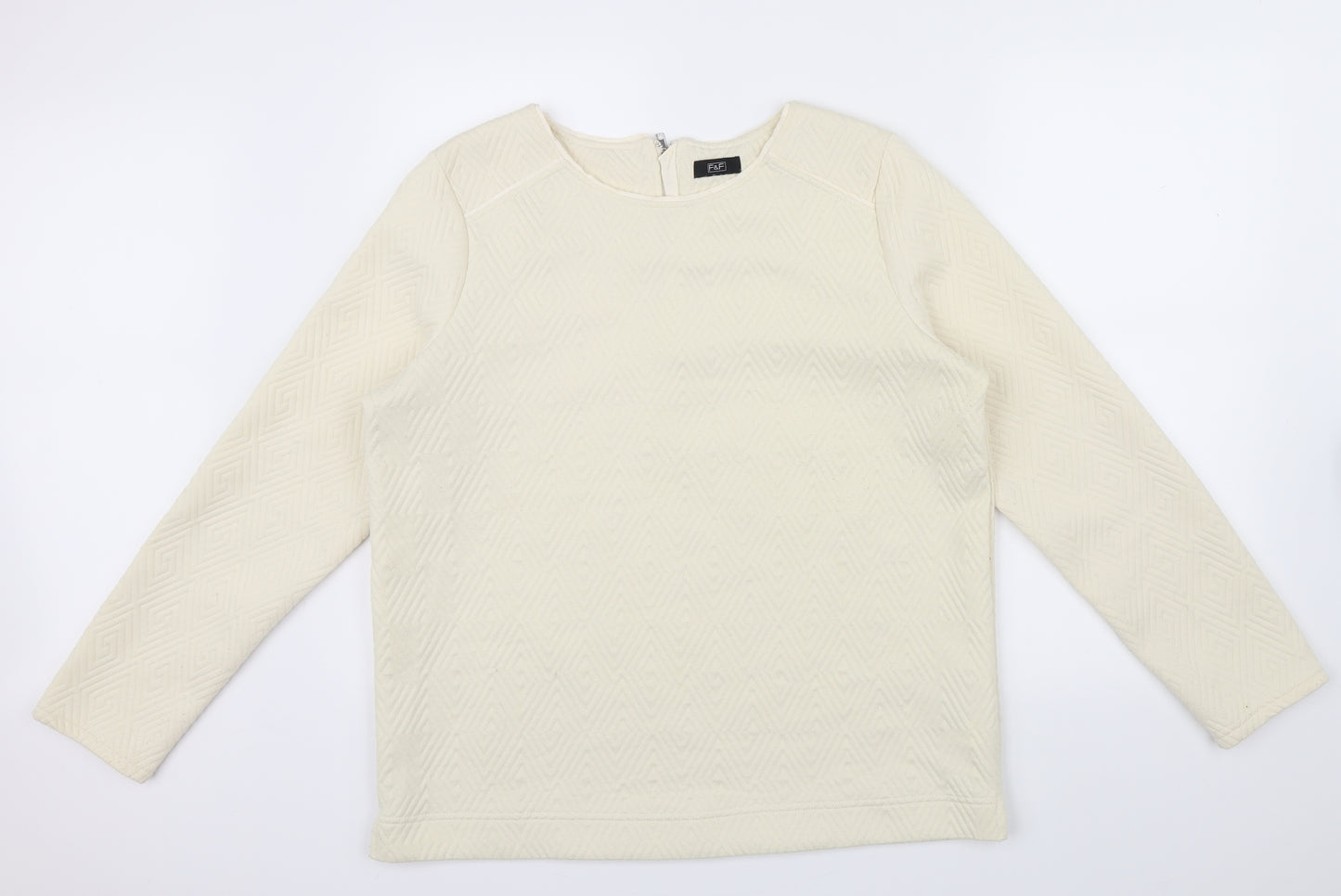 F&F Womens Beige Geometric  Pullover Jumper Size 16  - zip neck on back of top
