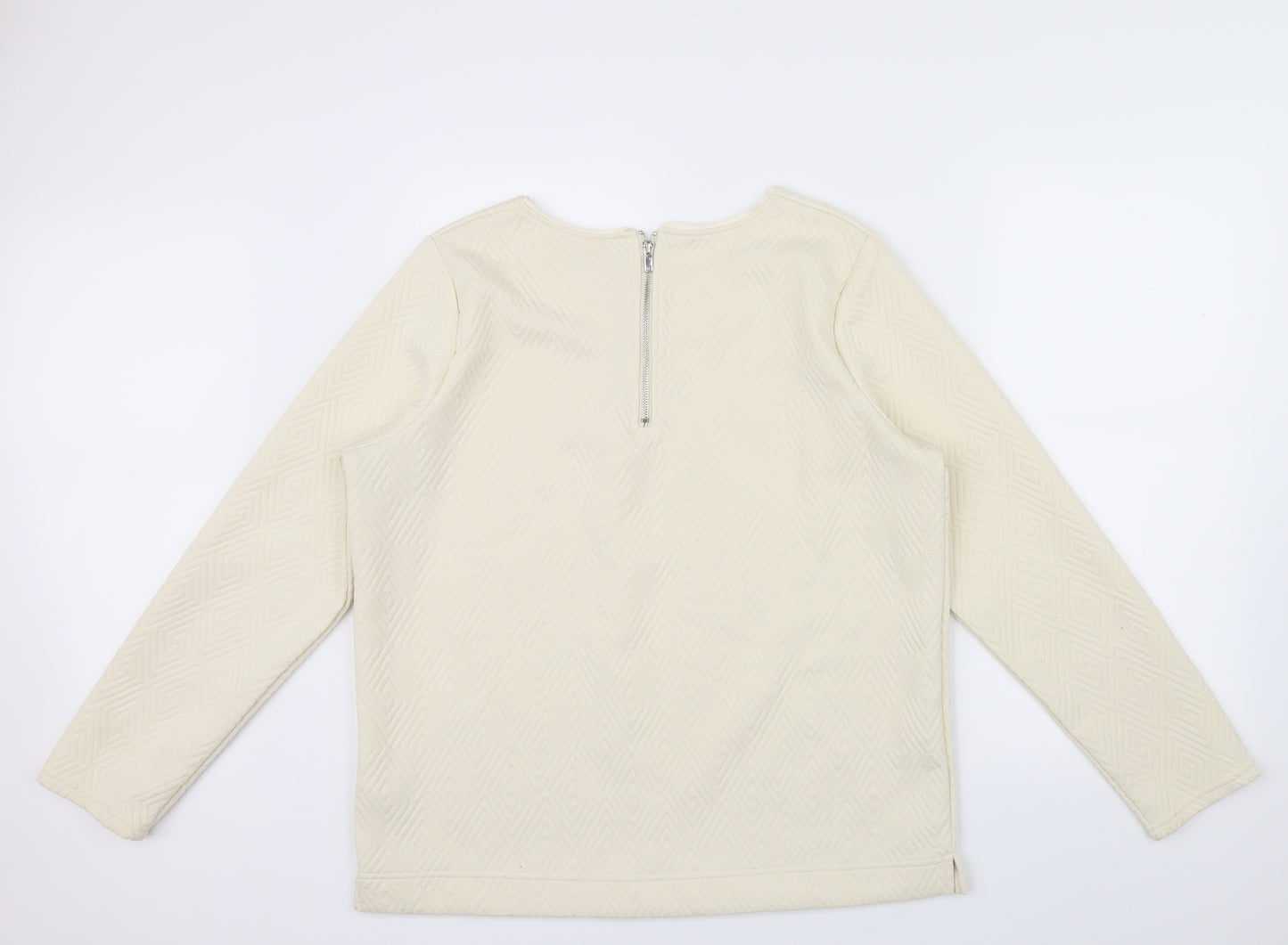 F&F Womens Beige Geometric  Pullover Jumper Size 16  - zip neck on back of top