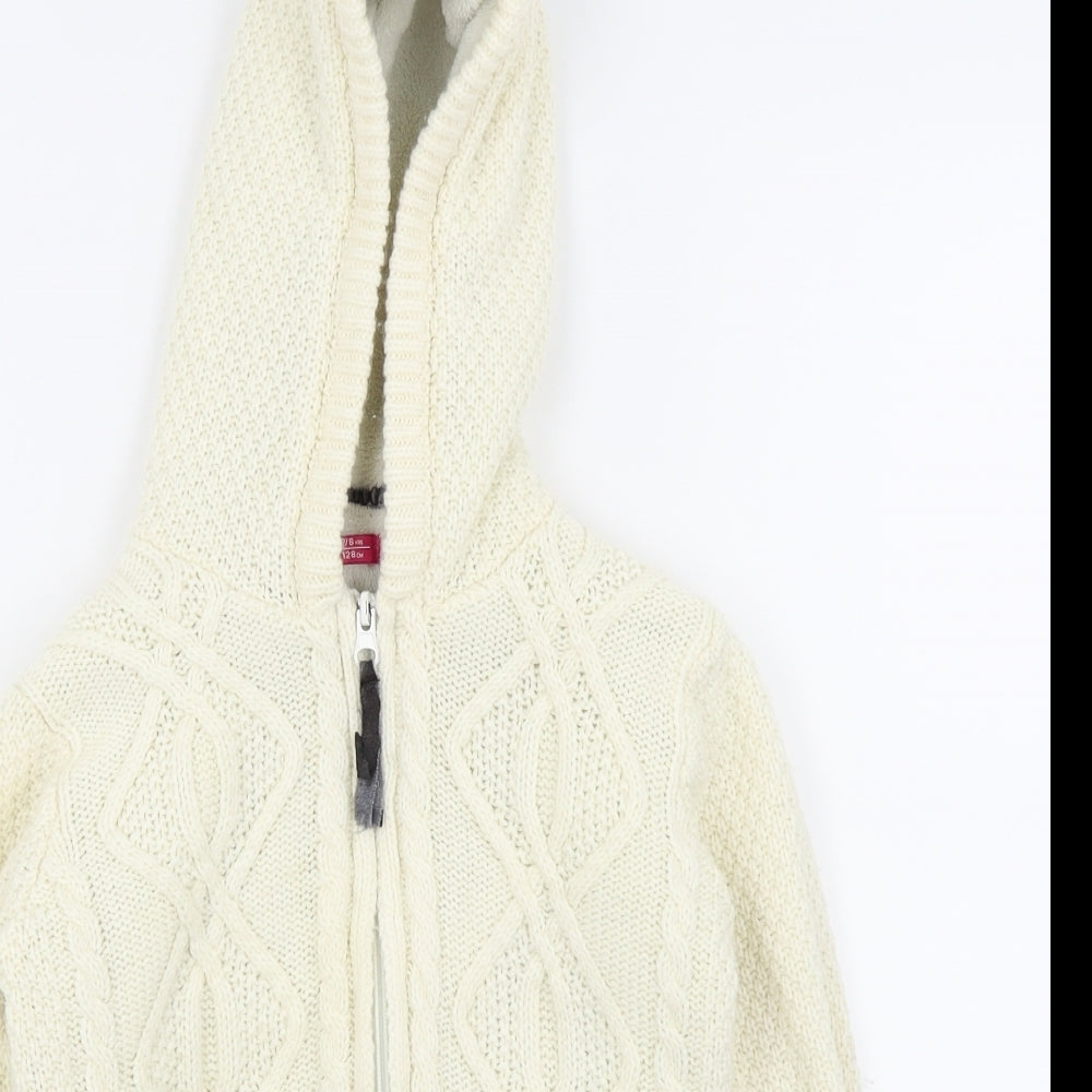 YD Girls White   Full Zip Jumper Size 7-8 Years