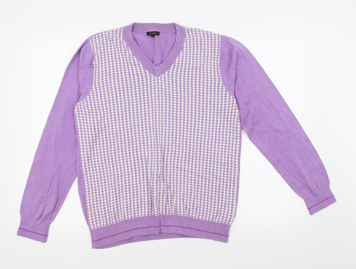 Refectory Mens Purple Check Pullover Jumper Size M