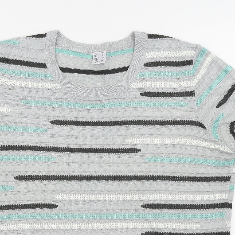 Preworn Womens Grey Striped  Basic T-Shirt Size 12