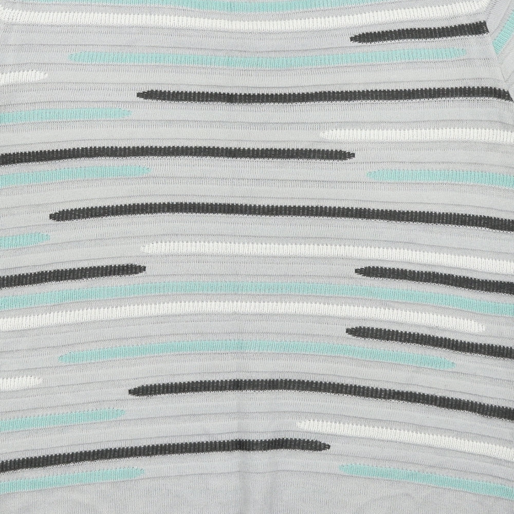 Preworn Womens Grey Striped  Basic T-Shirt Size 12