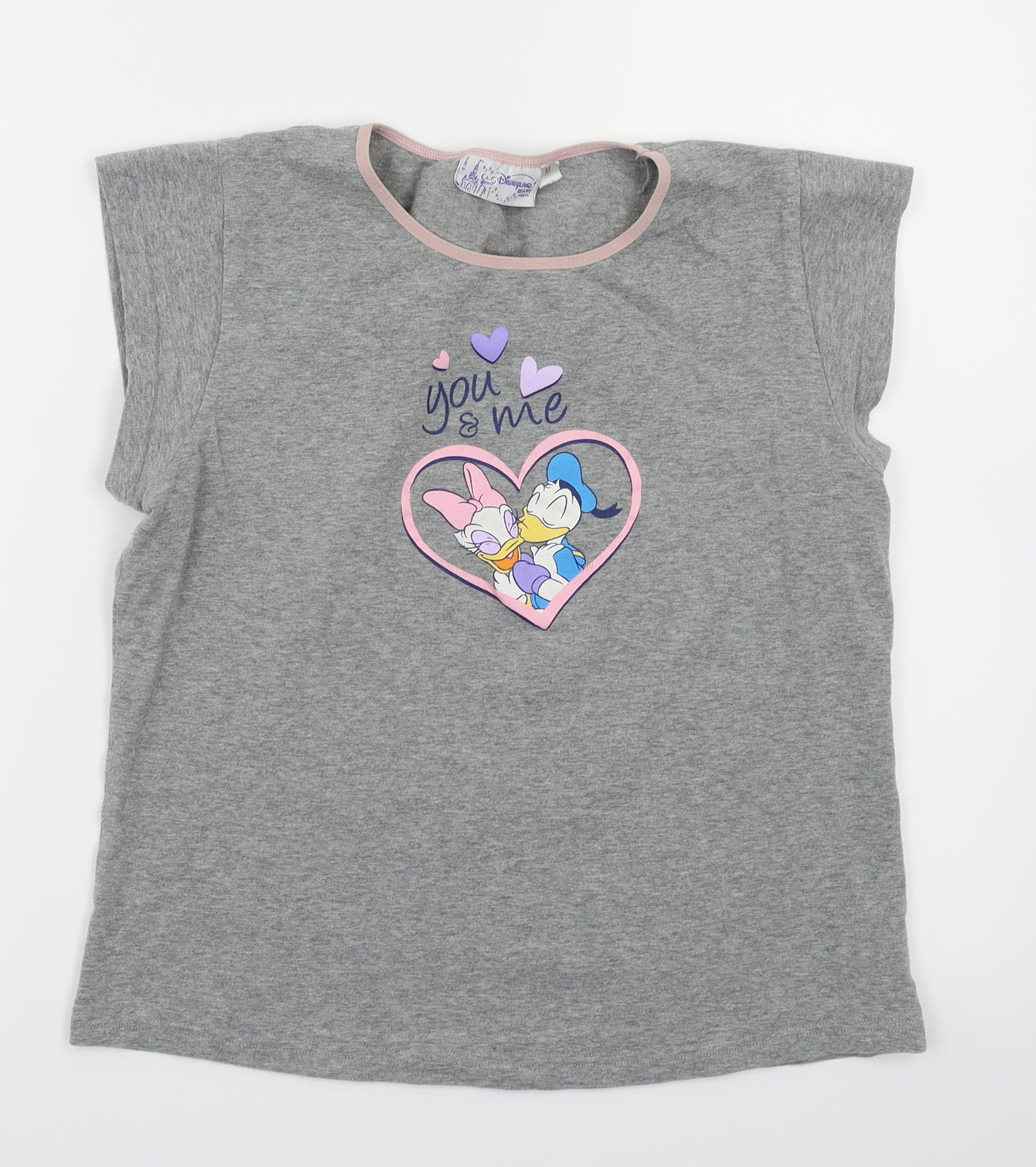 Disney Girls Grey Animal Print  Basic T-Shirt Size M