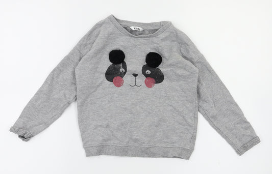 Front view of M&Co girls’ grey animal print jumper, size 4-5, years