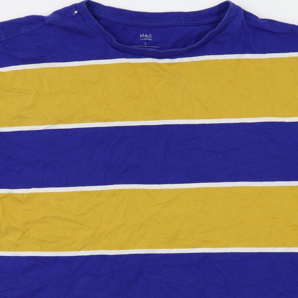 M&S Mens Orange Striped   T-Shirt Size L