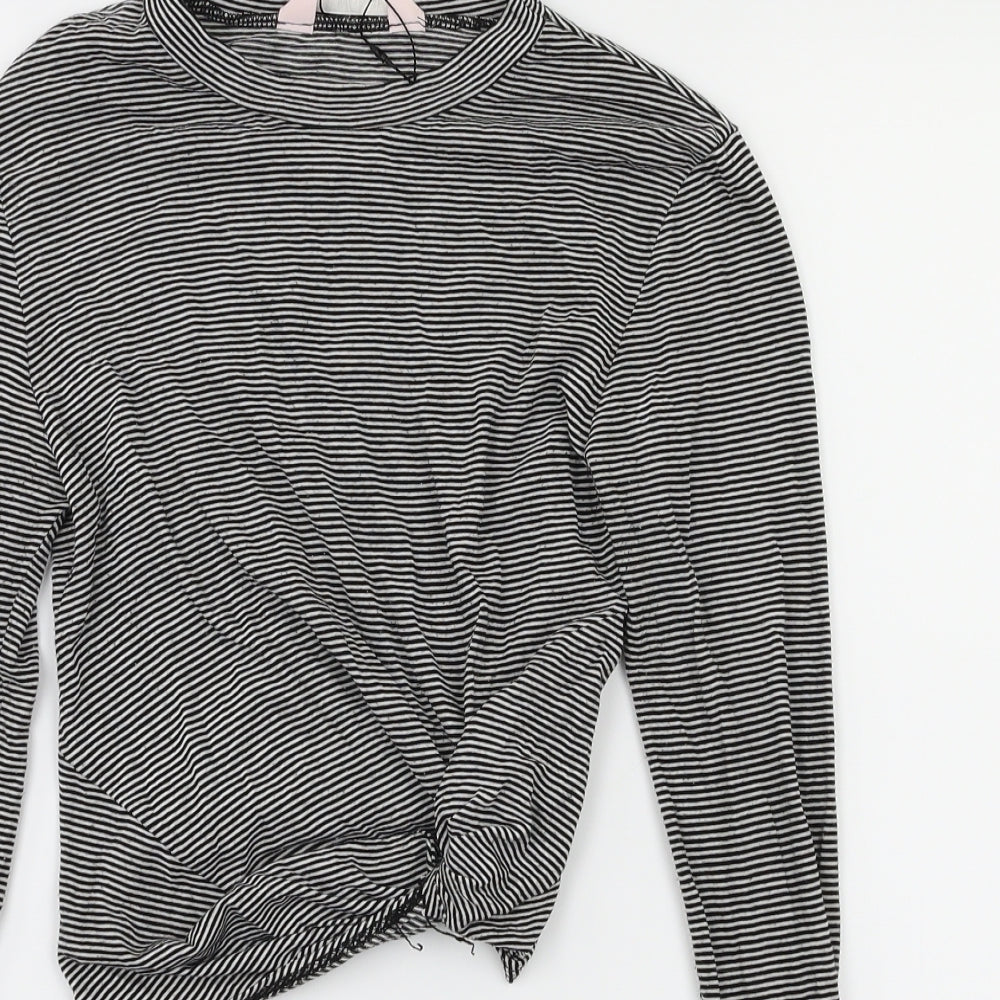 Miss Selfridge Womens Black Striped  Basic T-Shirt Size 8