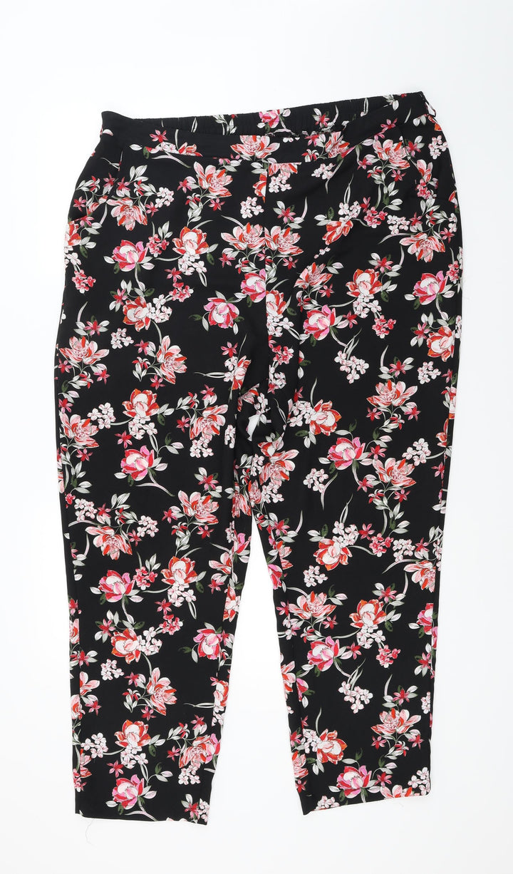 M&Co Womens Black Floral Trousers Size 20 L27 in