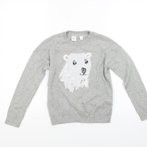 Gap Girls Grey  Knit Pullover Jumper Size M  - Polar bear