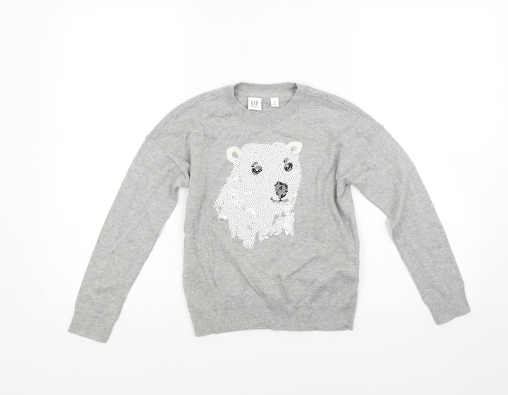 Gap Girls Grey Knit Pullover Jumper Size M - Polar bear