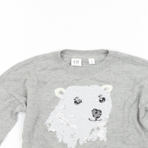 Gap Girls Grey  Knit Pullover Jumper Size M  - Polar bear