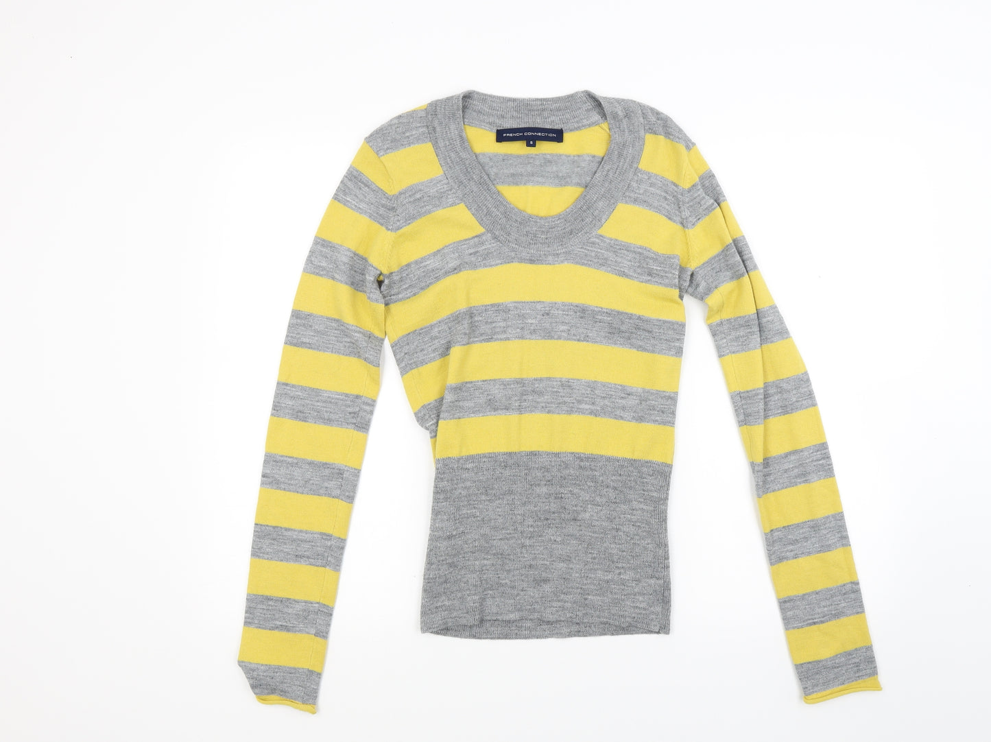 French Connection Womens Yellow Striped Knit Pullover Jumper Size S