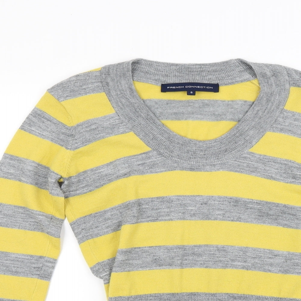 French Connection Womens Yellow Striped Knit Pullover Jumper Size S