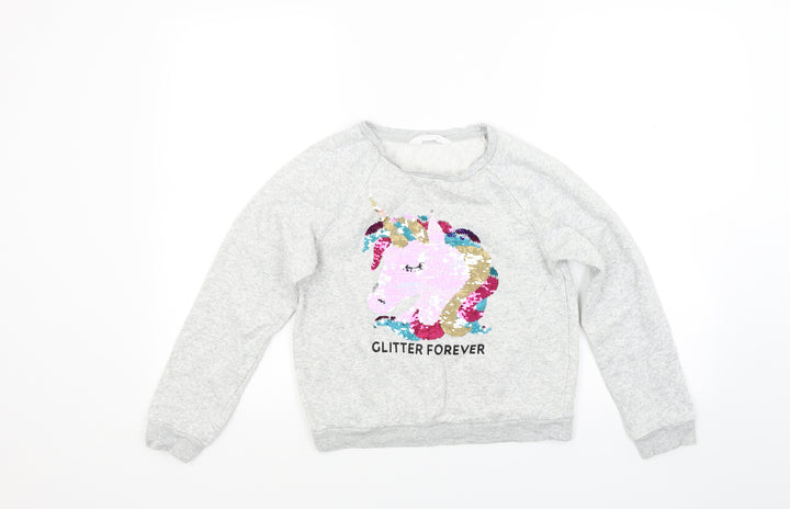 H&M Girls Grey  Jacquard Pullover Sweatshirt Size 11-12 Years  - UNICORN