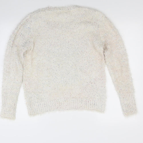 M&Co Womens White  Knit Pullover Jumper Size 14